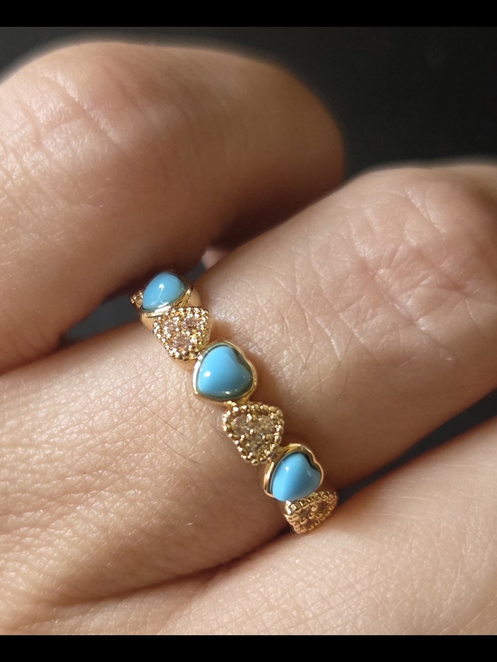Gold Tone Faux Turquoise Heart And CZ Ring - Women's Sz 6 NIB